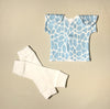 NICU Friendly cream leg warmers preemie baby infant clothing with Blue Giraffe NICU t-shirt