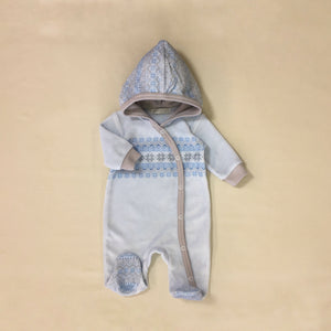 Fair Isle Cuddler Blue velour baby preemie clothes