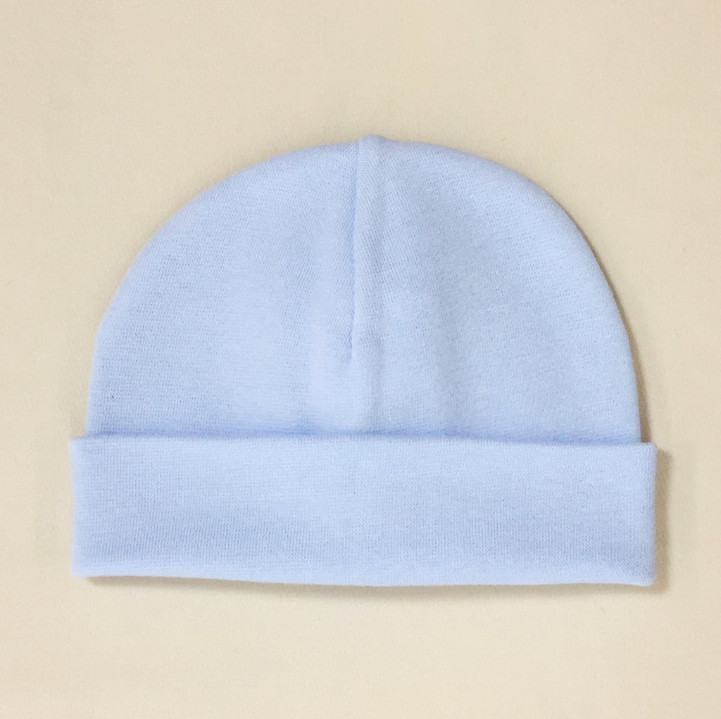 blue cotton baby hat with brim