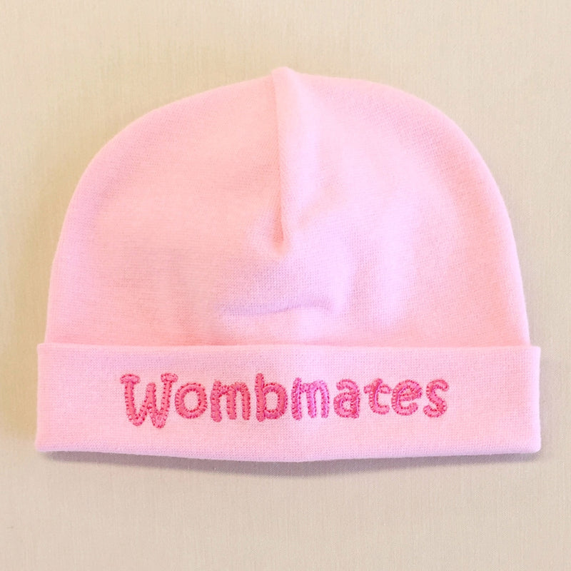 Wombmates embroidered baby hat in Pink Made in canada