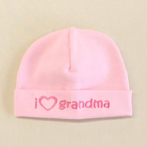 I Love Grandma embroidered baby hat in pink Made in Canada