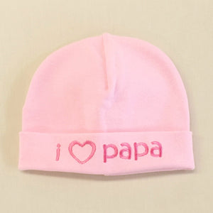 I Love Papa embroidered baby hat in pink Made in Canada