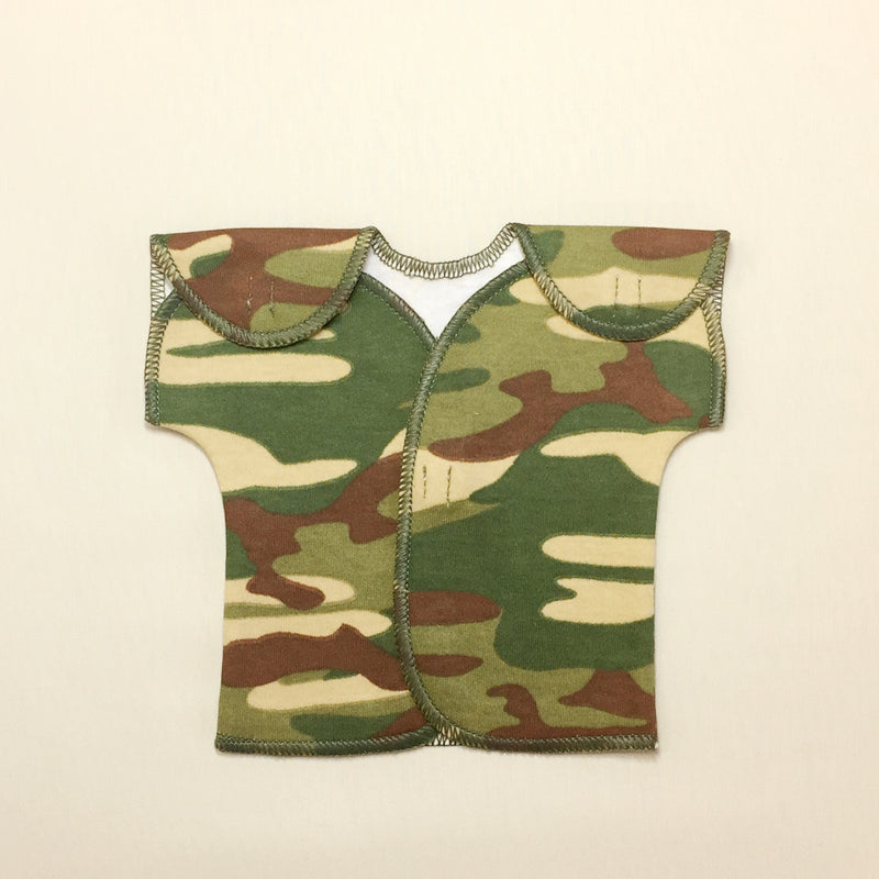 cotton NICU Friendly Tee Green Camo Preemie clothes Made in Canada by Itty Bitty Baby