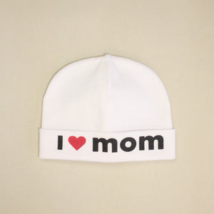 I Love Mom printed baby brim hat preemie