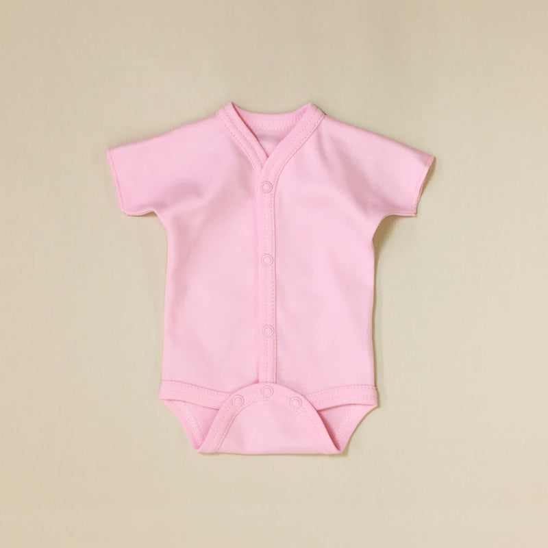 Front snap opening pink baby bodysuit 