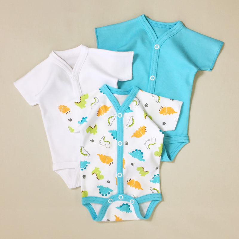 Dino snap front cotton baby bodysuits Made in Canada