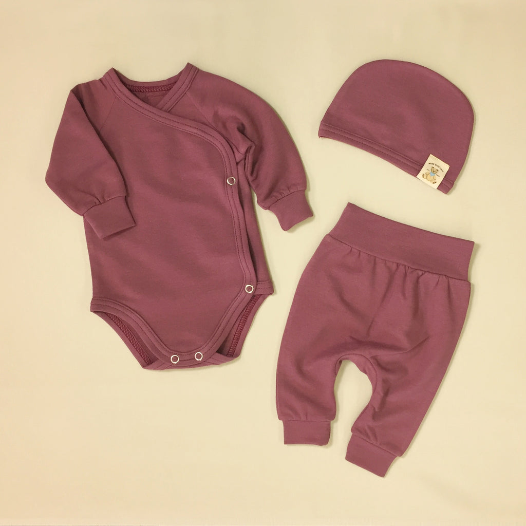 bamboo lyocell preemie baby layette set wild currant
