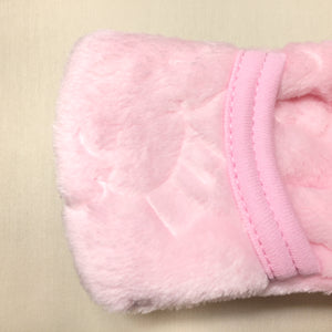 pink plush sleep sack  fold over mitten cuff closed