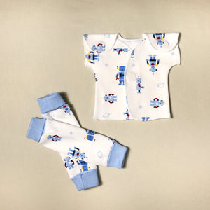 NICU Friendly Robots blue leg warmers preemie baby infant clothing with Robots NICU t-shirt
