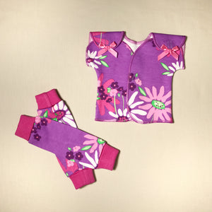 NICU Friendly fuchsia Wild Flower leg warmers preemie baby infant clothing with Wild Flower NICU t-shirt