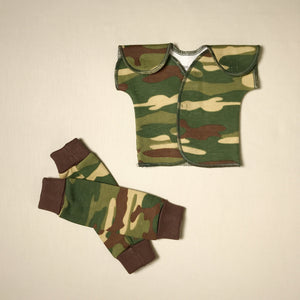 NICU Friendly Camouflage leg warmers preemie baby with NICU Friendly Camouflage t-shirt
