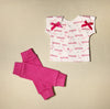 NICU Friendly fuchsia leg warmers preemie baby with NICU Friendly Miracle Pink t-shirt