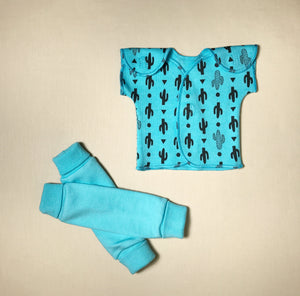 NICU Friendly turquoise teal leg warmers preemie baby infant clothing with Turquoise Cactus NICU t-shirt