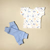 NICU Friendly blue leg warmers preemie baby with NICU Friendly Blue Giraffe Bubbles T-shirt
