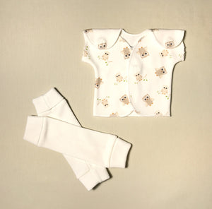NICU Friendly cream leg warmers preemie baby infant clothing with Owls NICU t-shirt