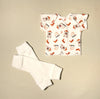NICU Friendly cream leg warmers preemie baby infant clothing with Cowboy Teddy NICU t-shirt
