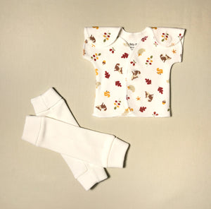 NICU Friendly cream leg warmers preemie baby infant clothing with Autumn Fox NICU t-shirt
