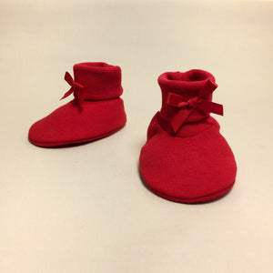 red cotton baby booties
