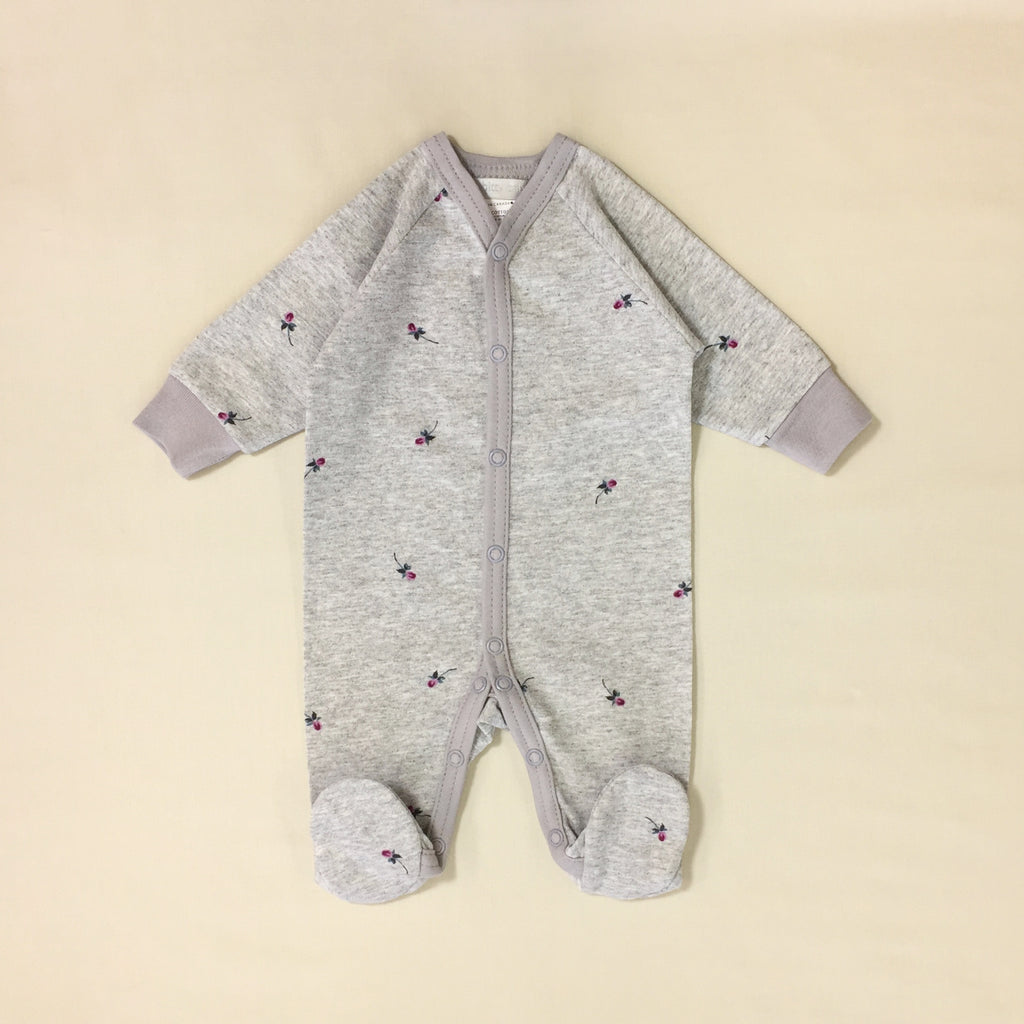 grey baby sleeper with roses