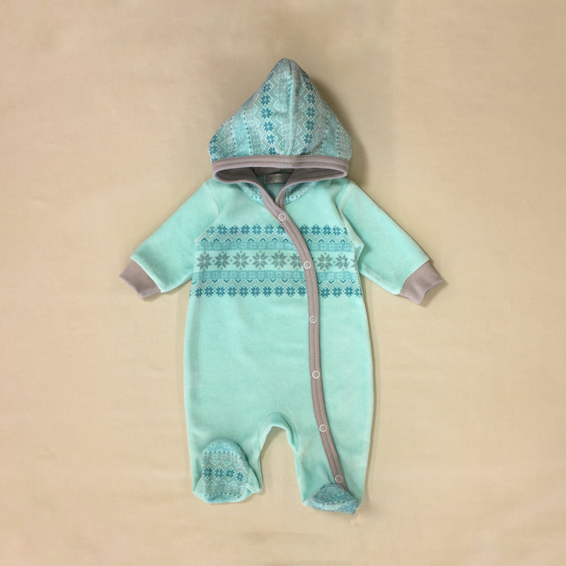 Fair Isle Cuddler Turquoise velour baby preemie clothes