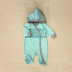 Fair Isle Cuddler Turquoise velour baby preemie clothes