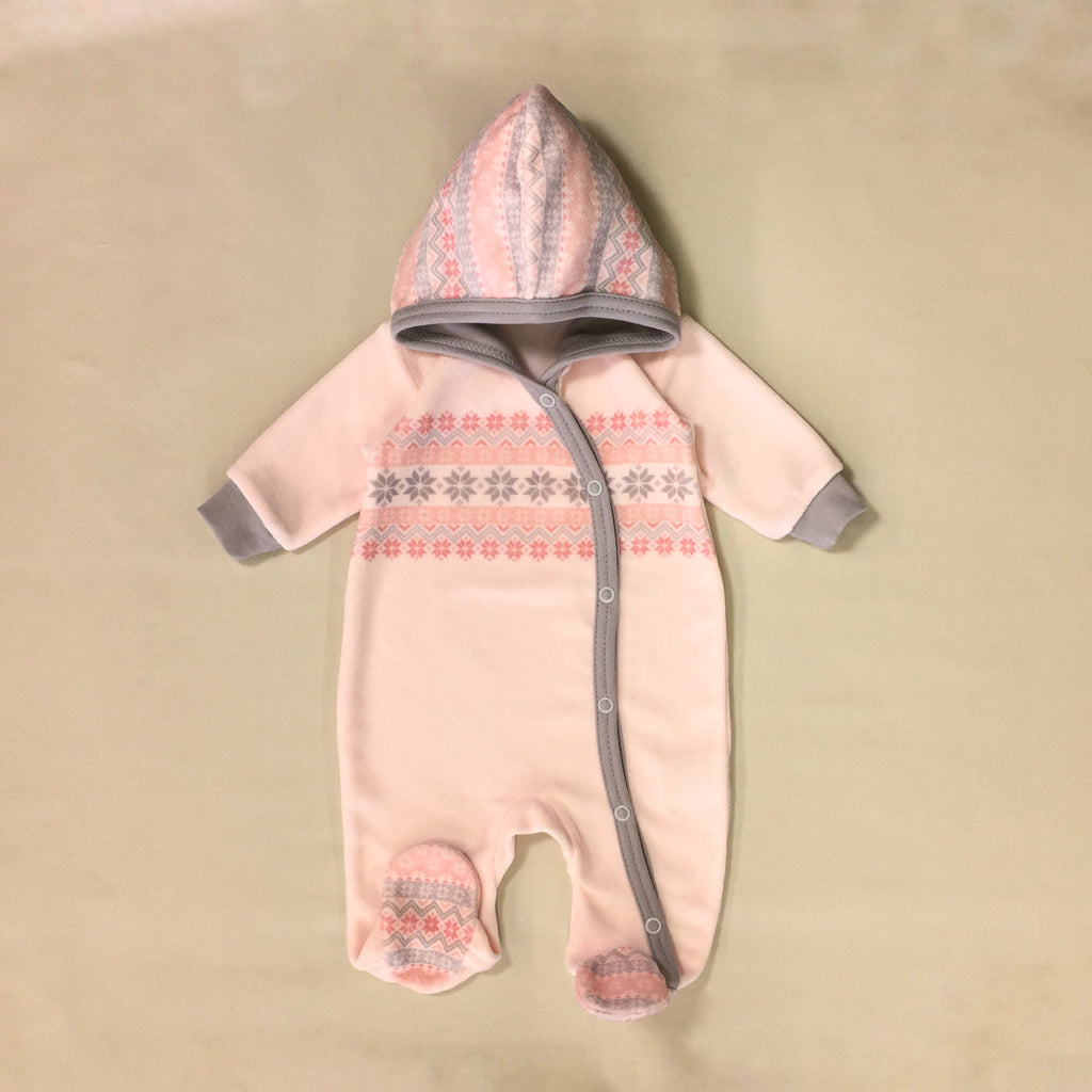 Fair Isle Cuddler Pink velour baby preemie clothes