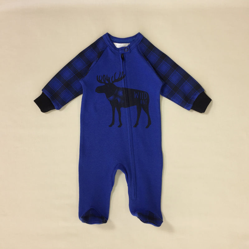 Wild One Royal Blue Zip Footie with Moose