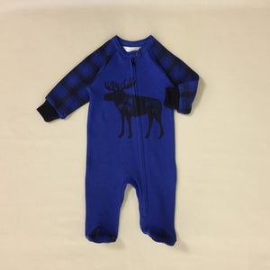 Wild One Royal Blue Zip Footie with Moose
