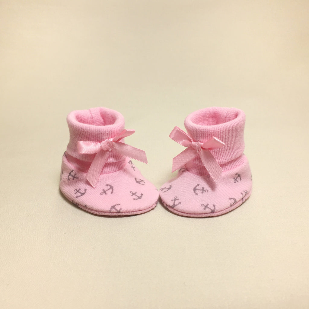 NICU Pink Anchors cotton preemie baby booties socks