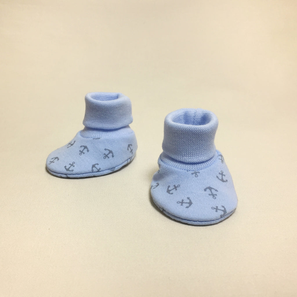 NICU Blue Anchors cotton preemie baby booties socks