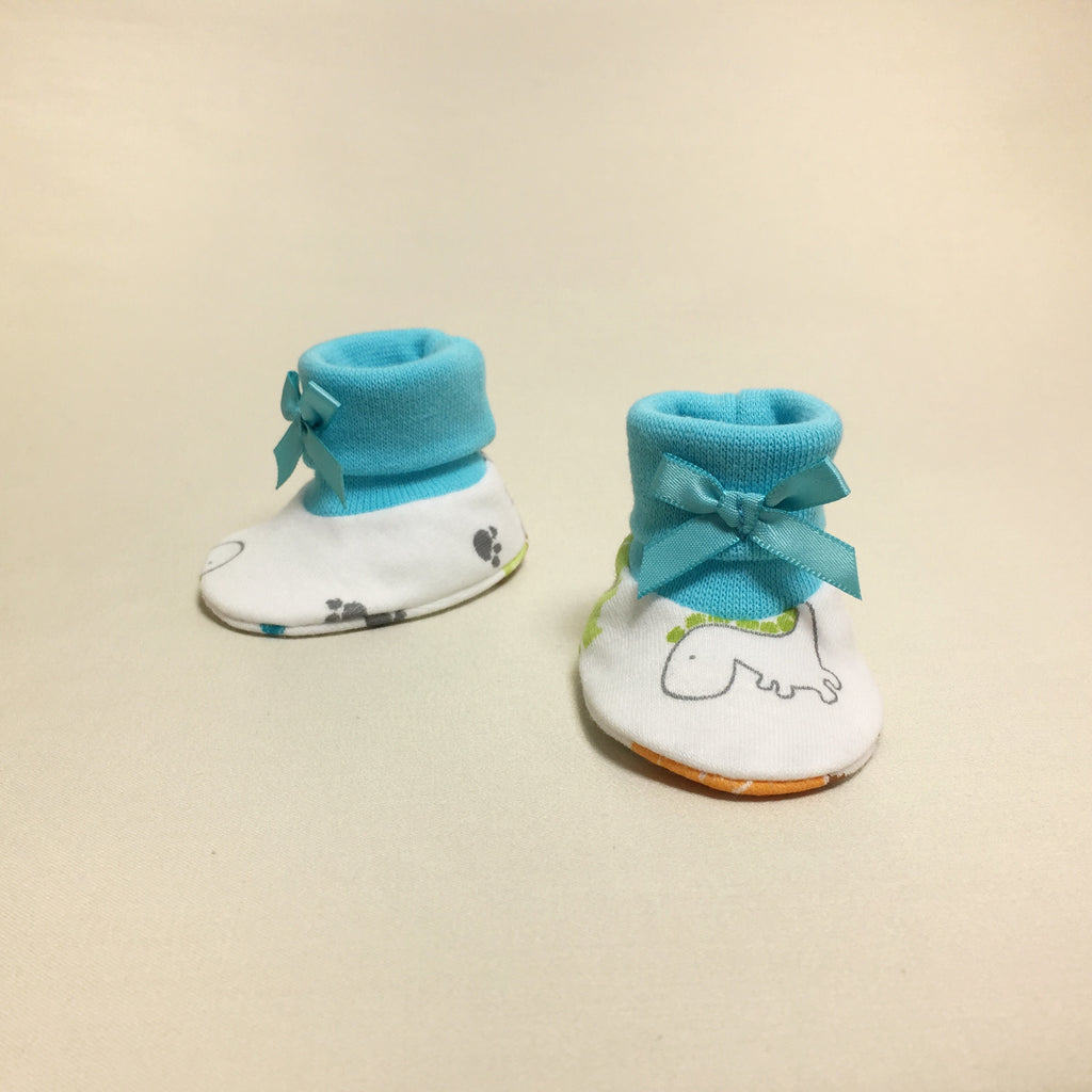 NICU Dino Turquoise cotton preemie baby booties socks
