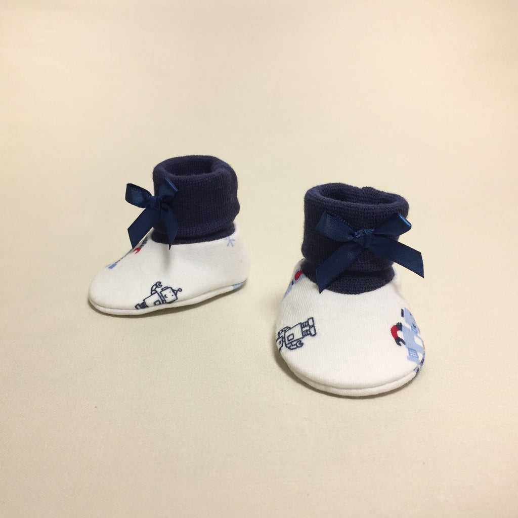 NICU Robots Navy cotton preemie baby booties socks