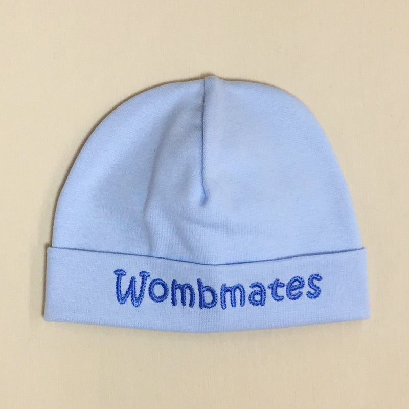 Wombmates embroidered baby hat in Blue Made in Canada