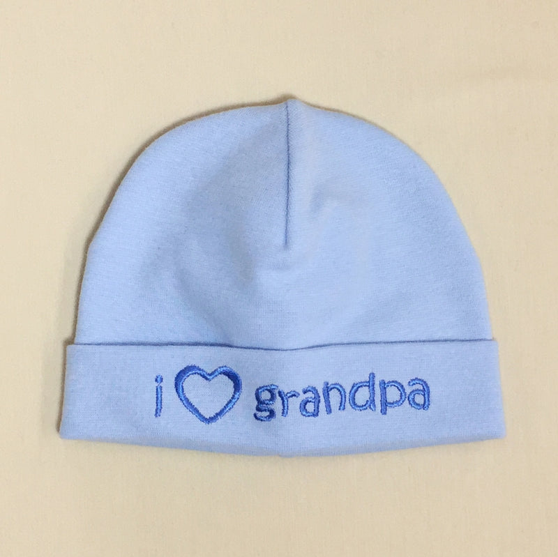 I Love Grandpa embroidered baby hat in blue Made in Canada