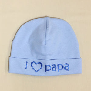 I Love Papa embroidered baby hat in blue Made in Canada