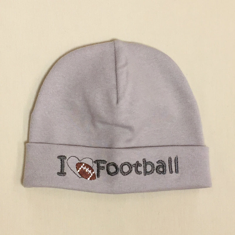 I Love Football embroidered baby hat in silver Made in Canada