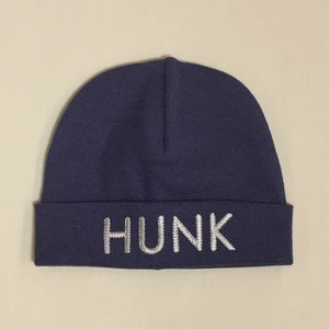 Hunk embroidered baby hat in navy Made in Canada