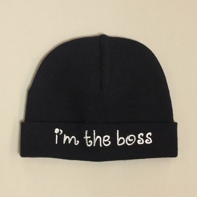 I'm the Boss embroidered baby hat in black Made in Canada