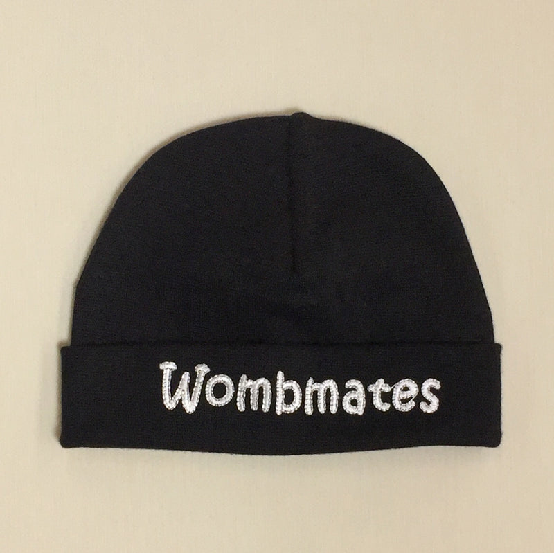 Wombmates embroidered baby hat in Black Made in Canada