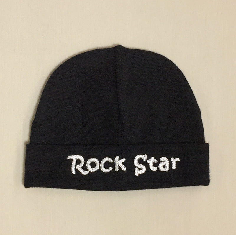 Rock Star embroidered baby hat in Black White Made in Canada