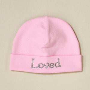 Loved embroidered baby hat in pink Made in Canada