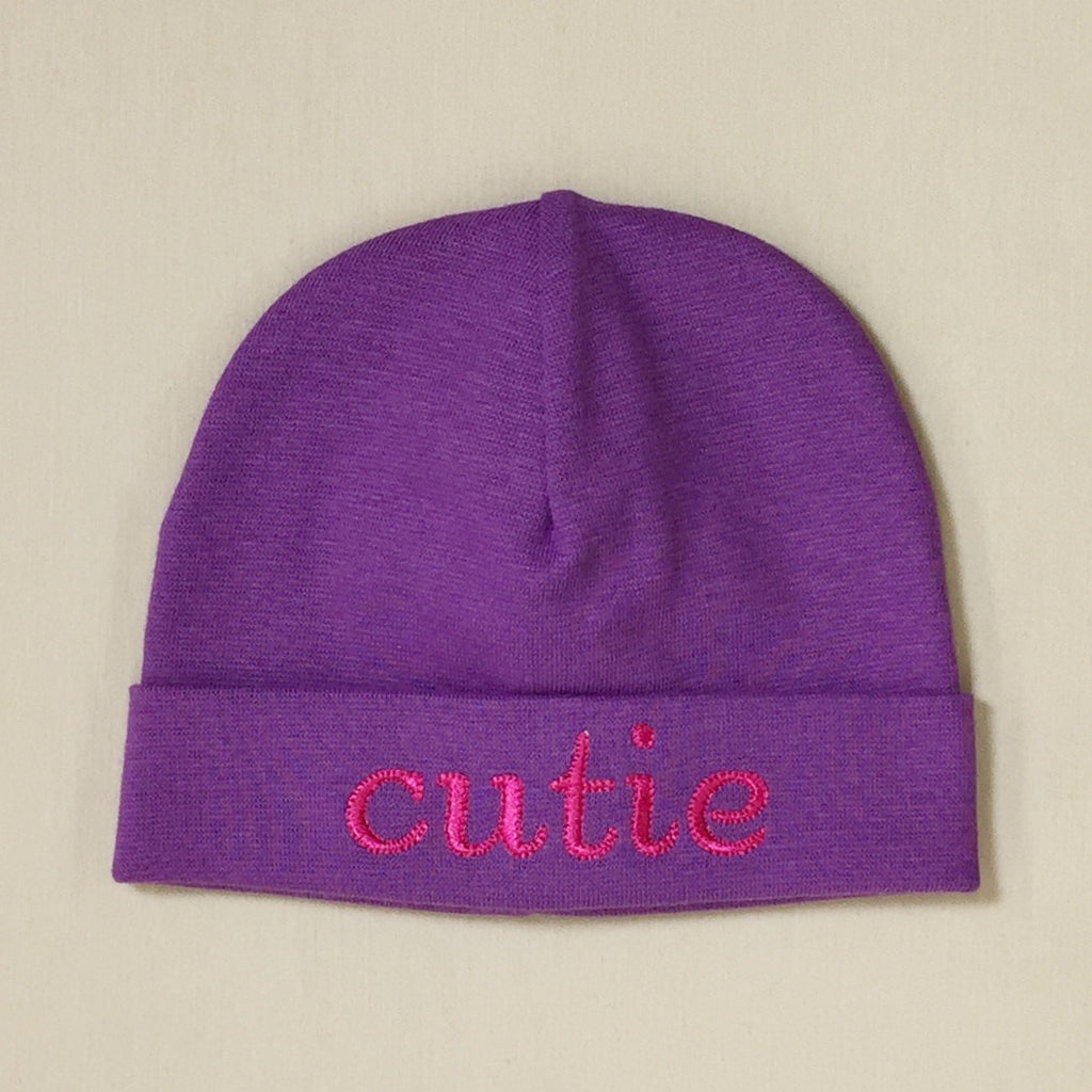 Cutie embroidered hat made from soft & stretchy knit preemie baby