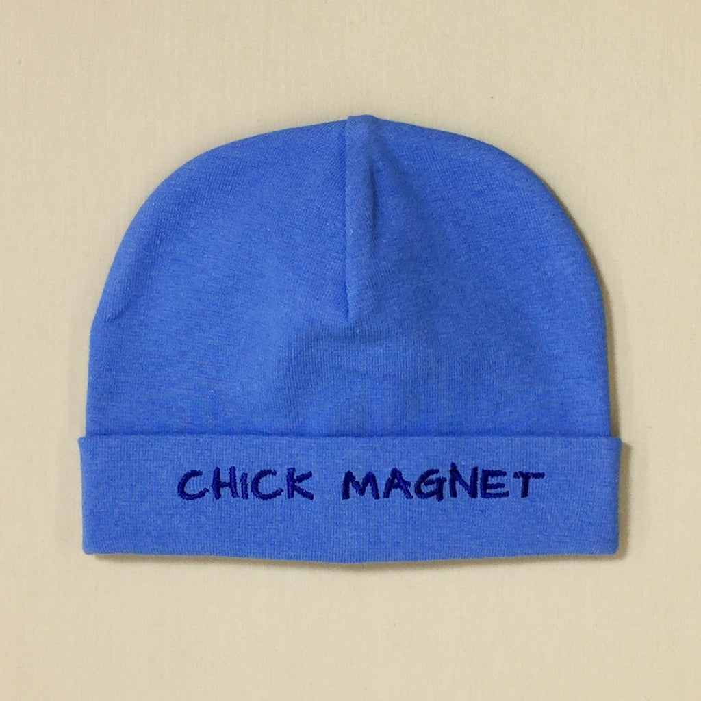 Chick Magnet embroidered hat made from soft & stretchy knit preemie baby