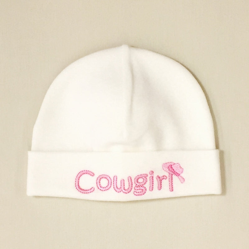 Cowgirl embroidered hat made from soft & stretchy knit preemie baby