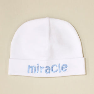 Miracle embroidered baby hat in blue Made In Canada