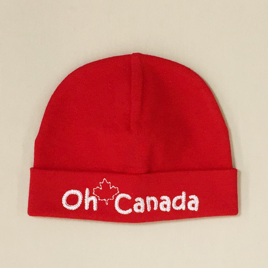 Oh Canada embroidered baby hat in Red Made In Canada