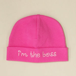 I'm the Boss embroidered baby hat in Fuchsia Made in Canada