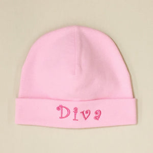Diva embroidered baby hat in pink Made in Canada