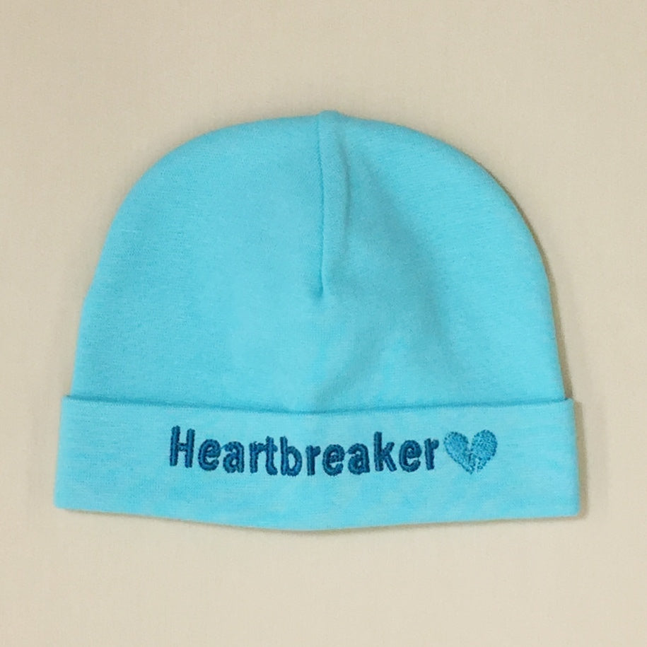 Heartbreaker embroidered baby hat in Turquoise Made in Canada
