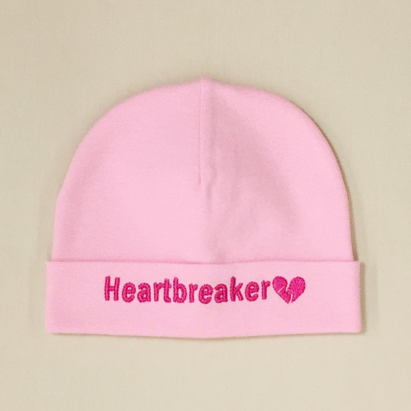 Heartbreaker embroidered baby hat in Pink Made in Canada